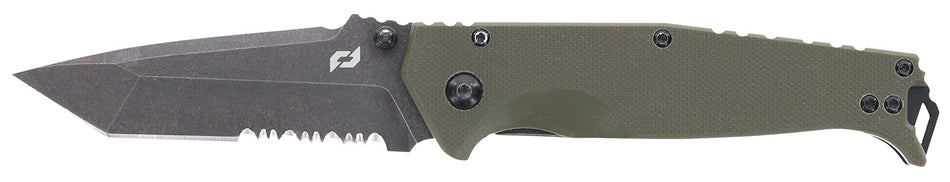 Schrade Melee 3.50" Folding Tanto Part Serrated Dark Stonewash D2 Steel Blade OD Green G10/SS Handle