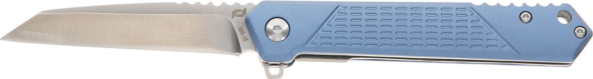 Schrade Inert EDC 3.25" Folding Wharncliffe Part Serrated Satin AUS-10A SS Blade 4.25" Blue Aluminum Handle