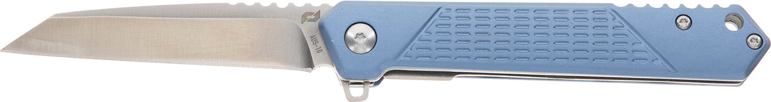 Schrade Inert EDC 3.25" Folding Wharncliffe Part Serrated Satin AUS-10A SS Blade 4.25" Blue Aluminum Handle