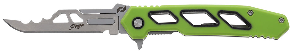 Schrade Isolate Enrage 7 2.60" Folding Scalpel Plain Satin 420A Steel Blade Green Carbon Fiber Handle with Case/Sheath