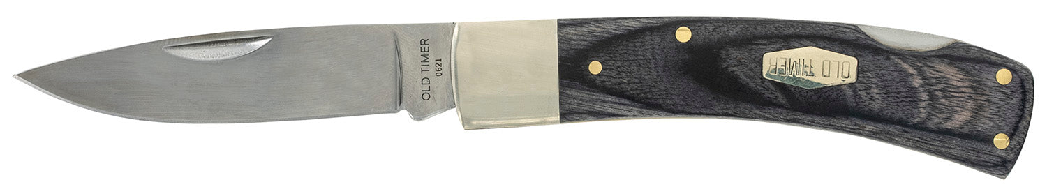 Old Timer 1135989 Heritage Series Bruin 50th Anniversary 2.80" Drop Point D2 Steel Blade Black Wood Laminate Handle