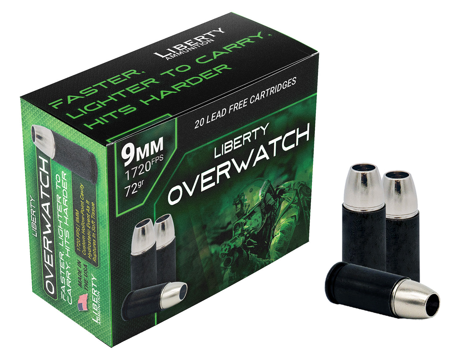 Liberty Ammunition LAOW9MM721700 OverWatch Open Cavity Design  72 Grain 9mm Luger/Parabellum