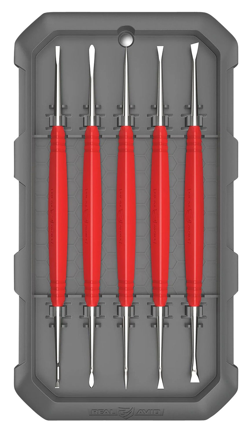 Real Avid Accu-Grip Steel Picks Red Rubber Handle 5-Piece Firearm Cleaning Set