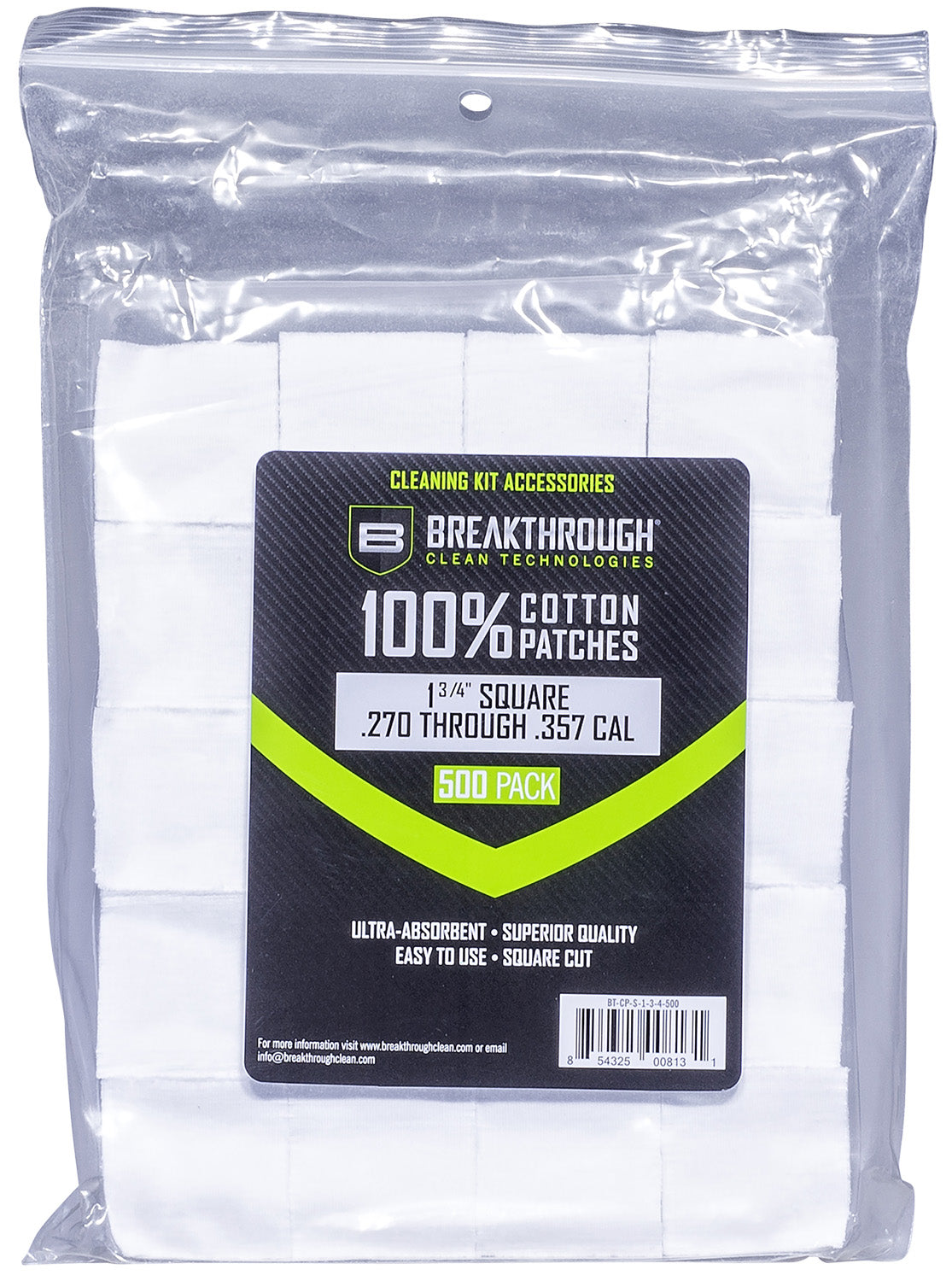 Breakthrough Clean BTCPS134500 Cotton Square Patches 270/357 Cal 1.75" 500 Pack