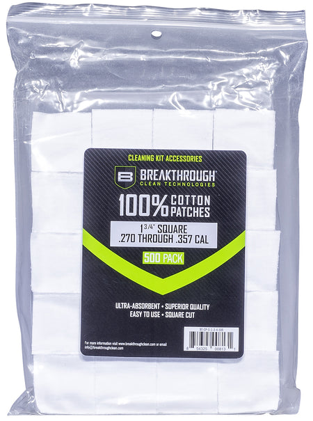 Breakthrough Clean BTCPS134500 Cotton Square Patches 270/357 Cal 1.75" 500 Pack