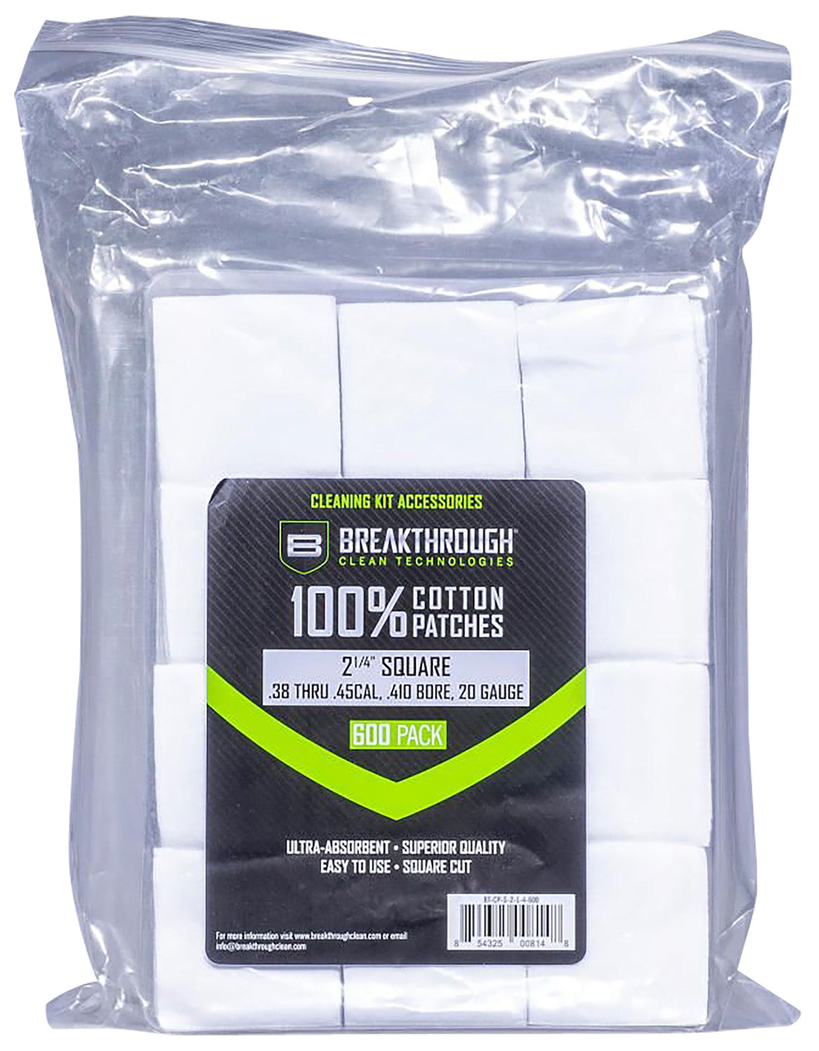 Breakthrough Clean BTCPS214600 Cotton Square Patches 38-45 Cal/.410-20 Gauge 600 Pack