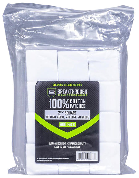 Breakthrough Clean BTCPS214600 Cotton Square Patches 38-45 Cal/.410-20 Gauge 600 Pack