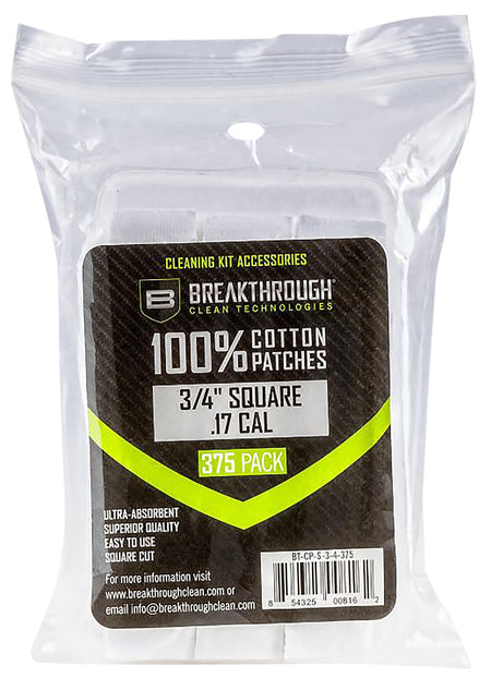 Breakthrough Clean BTCPS34375 Cotton Square Patches .17/.177 Cal 375 Pack