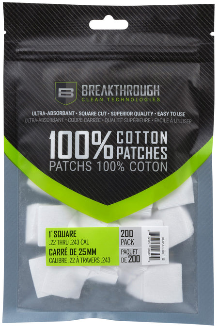 Breakthrough Clean BTCPS1200 Cotton Square Patches .22-243 Cal 200 Pack