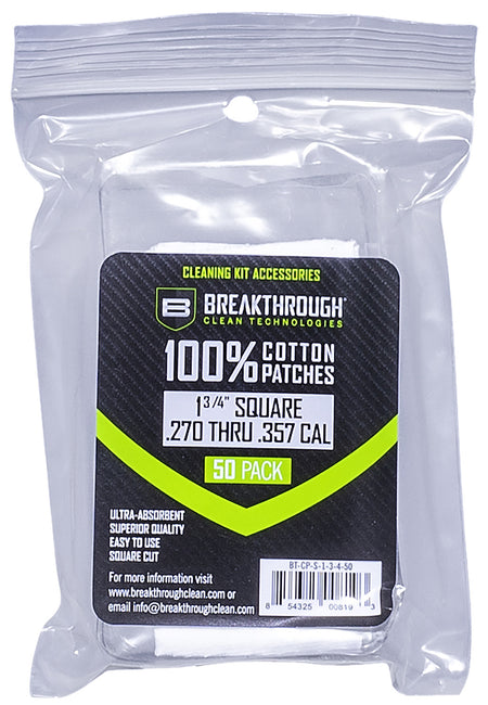 Breakthrough Clean BTCPS13450 Cotton Square Patches 270/357 Cal 1.75" 50 Pack