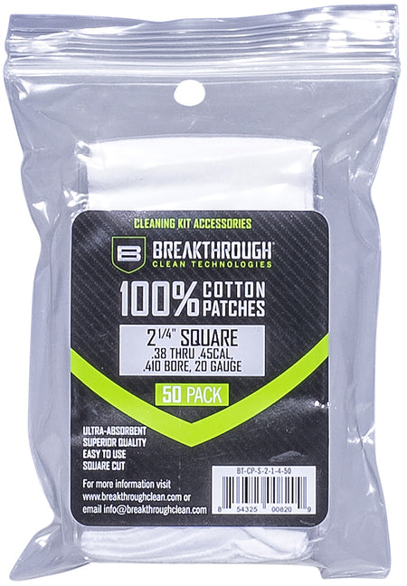 Breakthrough Clean BTCPS21450 Cotton Square Cleaning Patches .38-.45 Cal & .410-20 Gauge 2.25" 50 Pack