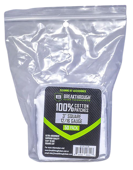 Breakthrough Clean BTCPS350 Cotton Square Cleaning Patches 12-16 Gauge 50 Pack