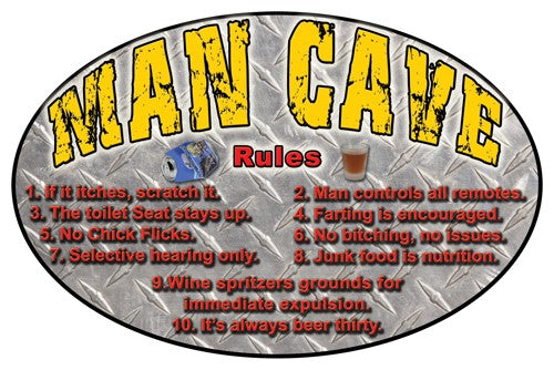 Rivers Edge Mancave Rules Tin Sign 12"x17"