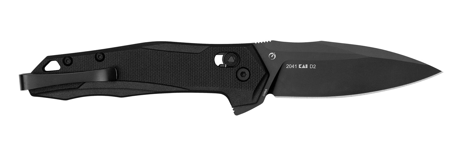 Kershaw 2041 Monitor Mid-Size 3" Folding Spear Point Plain Black Oxide D2 Steel Blade, Black Textured Nylon Handle with Pocket Clip