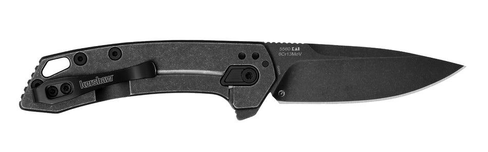 Kershaw Radar 2.90" Folding Drop Point Plain Black Oxide Blackwash 8Cr13MoV Blade, Stainless Steel Handle with Pocket Clip