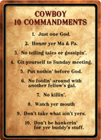 Rivers Edge Cowboy 10 Commandments Tin Sign 12"x17"