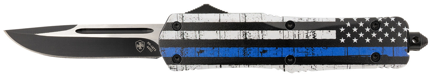 Templar Knife LBTB331 Gen II Back The Blue Large OTF Drop Point 3.50" Black Oxide 440C SS Blade, Black/Blue Line Aluminum Handle