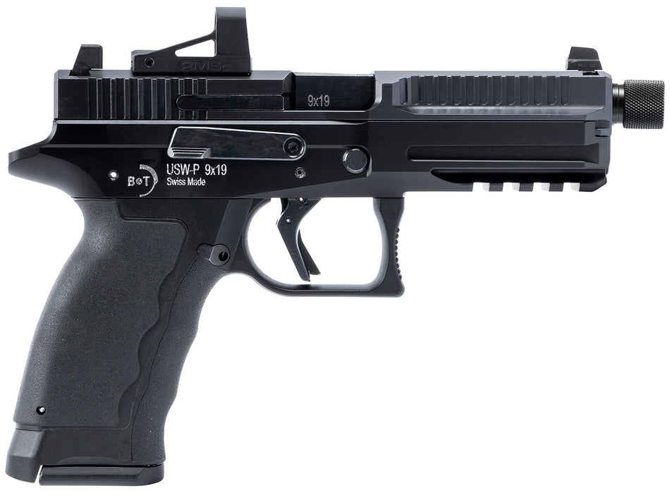 B&T Firearms BT490002 USW-P 9mm Luger 17+1/19+1 4.30" Threaded, Black, Picatinny Rail Frame, Optic Cut Slide, Rubber Grip