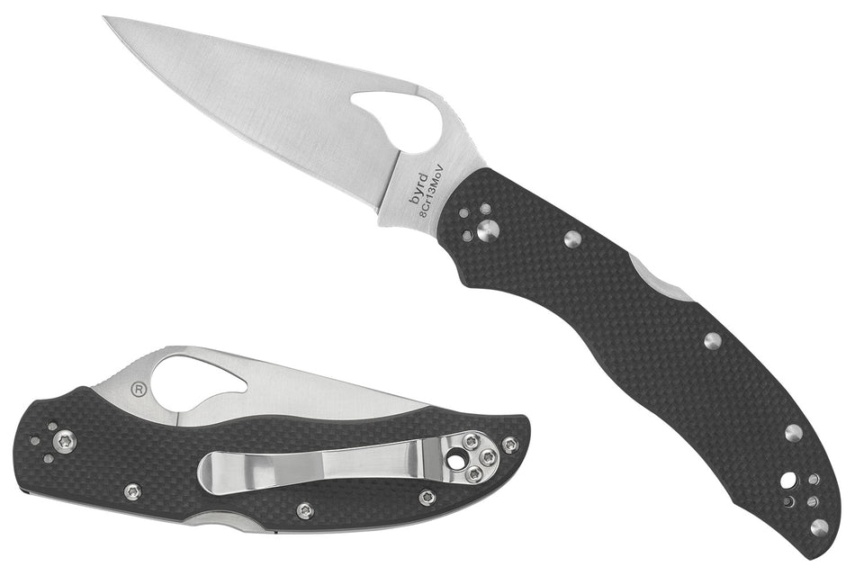 Spyderco Byrd Harrier 2 Folding Knife 3.39" 8Cr13MoV Part Serrated Drop Point Stonewashed Blade Black G10 Handle BY01GPS2