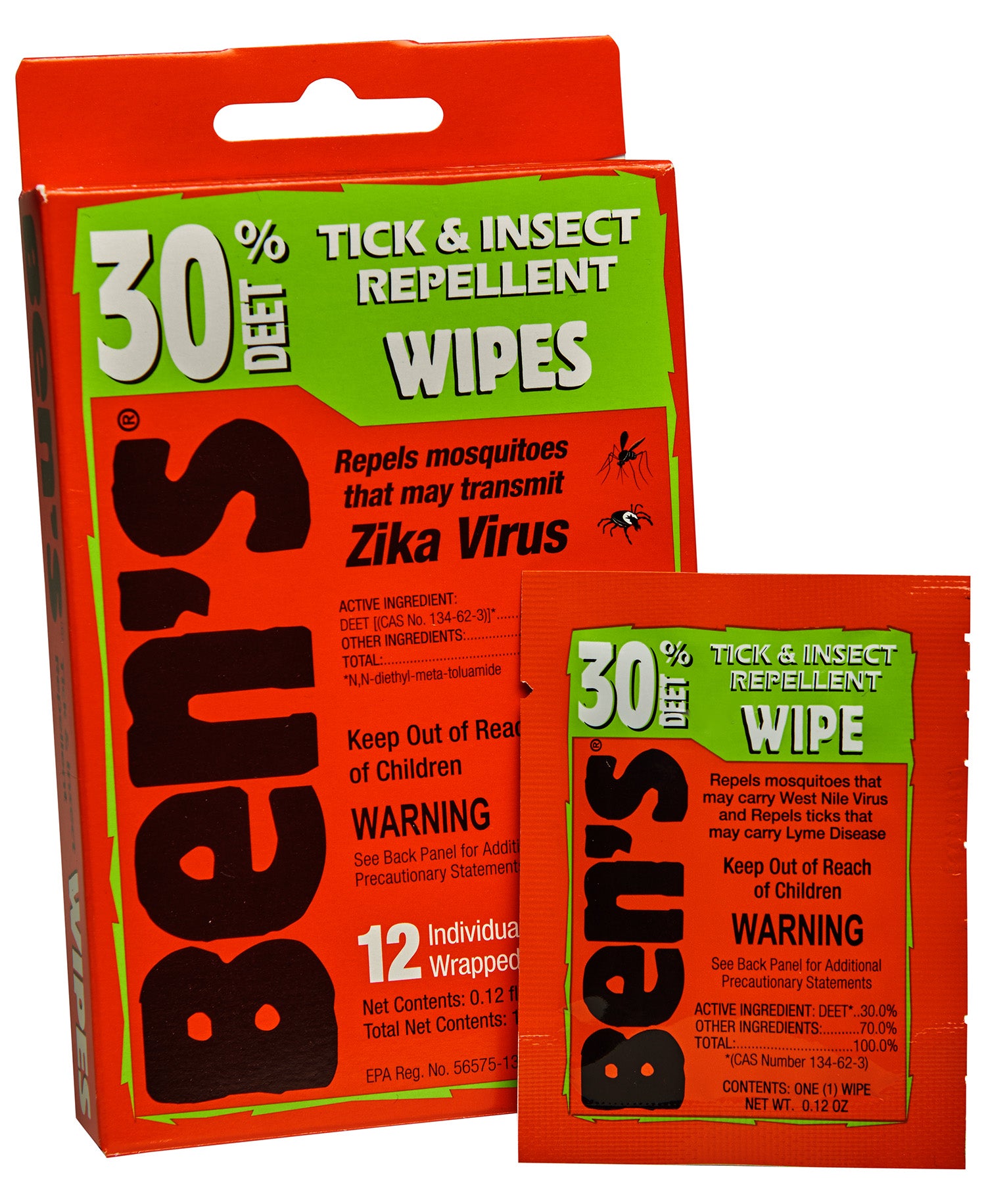 Ben's 30 Tick & Insect Repellent Wipes 30% DEET 12 Count Individually Wrapped