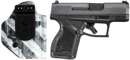 Taurus 1-GX4M931-CK7 GX4 9mm Luger 11+1 3.06" Satin Black DLC Steel Barrel, Black Nitride Serrated Slide, Black Polymer Frame w/ Interchangeable Backstrap Grips Includes B&W US Flag Holster