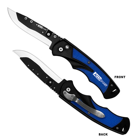 AccuSharp 743C Replaceable Blade Razor Folding Knife 3.50" - Royal Blue Anodized Aluminum Handle with 2 Extra Blades & Belt Clip
