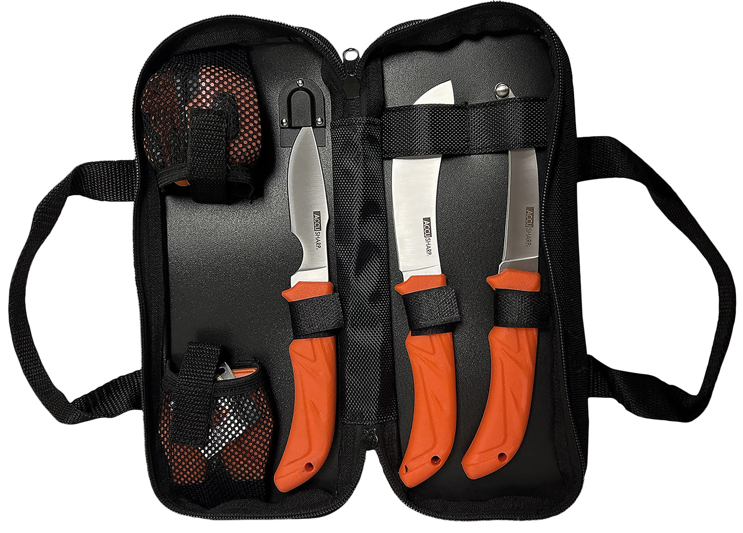 AccuSharp 738C 6-Piece Game Processing Kit - Caping, Gutting & Butcher Knives, LED Headlamp, Sharpener & Nylon Case