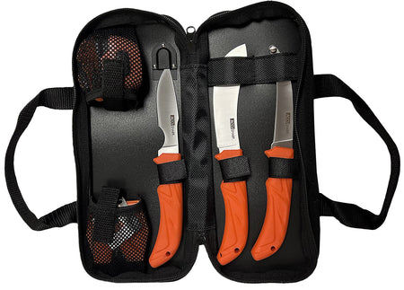 AccuSharp 738C 6-Piece Game Processing Kit - Caping, Gutting & Butcher Knives, LED Headlamp, Sharpener & Nylon Case