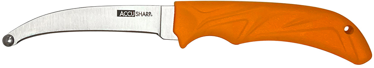 AccuSharp 734C AccuZip 4" Fixed Skinning Knife - Plain Stainless Steel Blade with Blaze Orange Anti-Slip Rubber Handle