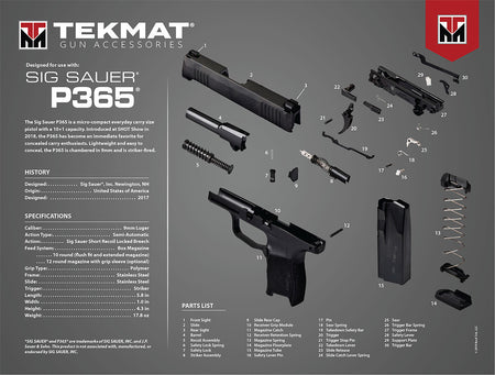 TekMat Sig P365 Ultra 20 Cleaning Mat Multi-Color Rubber 15"x20" with Parts Diagram