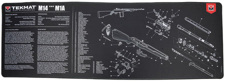 TekMat M14 M1A Cleaning Mat Black/White Rubber 15"x44" with Parts Diagram