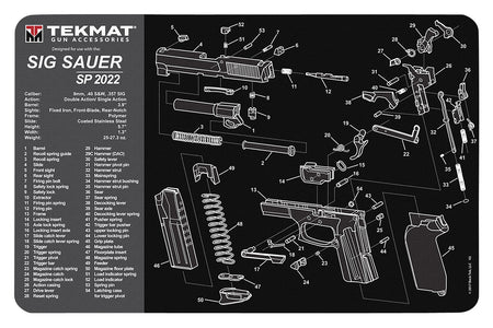 TekMat Sig Sauer SP2022 Gun Cleaning Mat Black/Gray Rubber 11"x17" with Parts Diagram