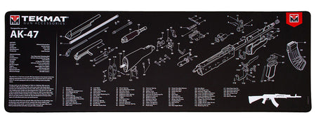 TekMat AK-47 Gun Cleaning Mat Black/White Rubber 12"x36" with Parts Diagram