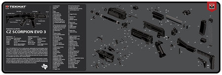 TekMat CZ Scorpion EVO 3 Gun Cleaning Mat Black/Gray Rubber 12"x36" with Parts Diagram