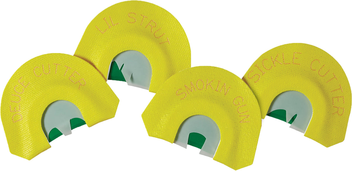 HS Strut STR05930 Premium Flex 4-Pack Turkey Diaphragm Calls Lil Strut Smokin Gun Sickle Cutter Triple Trauma Yellow