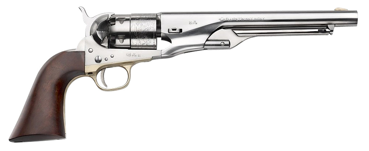 Pietta PF60OS448 1860 Army "Old Silver" 44 Cal 8" 6rd Old Silver Steel Frame, Cylinder & Round Barrel w/Walnut Grip