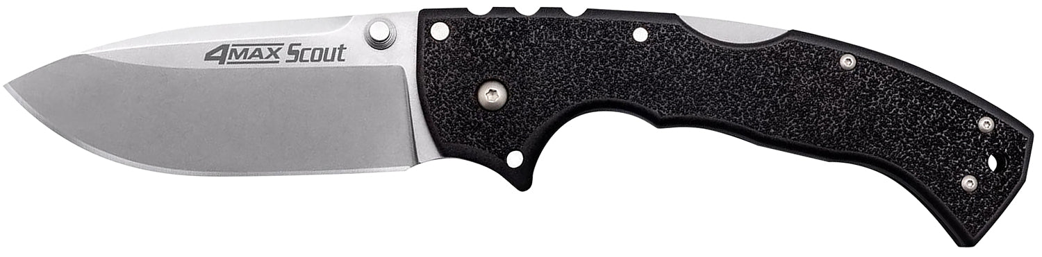 Cold Steel CS62RQZ 4-Max Scout 4" Folding Drop Point Stonewashed AUS-10A Blade Black Griv-Ex Handle with Belt Clip