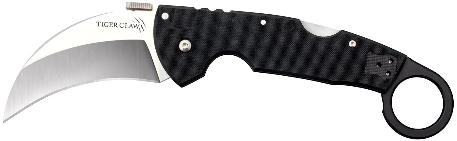 Cold Steel CS22C Tiger Claw 3.5" Folding Hawkbill Plain Stonewashed S35VN Blade Black G10 Handle with Ring and Belt Clip