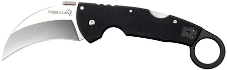 Cold Steel CS22C Tiger Claw 3.5" Folding Hawkbill Plain Stonewashed S35VN Blade Black G10 Handle with Ring and Belt Clip