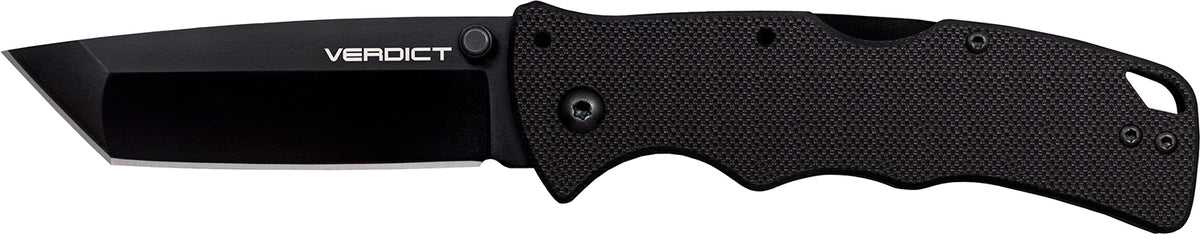 Cold Steel CSFLC3T10A Verdict 3" Folding Tanto Plain Black Matte AUS-10A SS Blade Black G10 Handle with Belt Clip