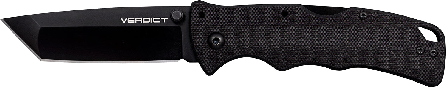 Cold Steel CSFLC3T10A Verdict 3" Folding Tanto Plain Black Matte AUS-10A SS Blade Black G10 Handle with Belt Clip