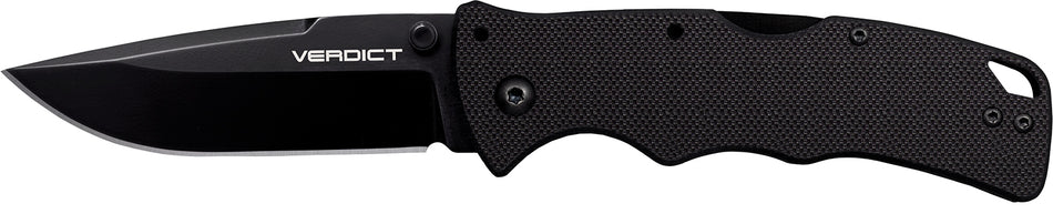 Cold Steel Verdict 3" Folding Spear Point Knife, Black Matte AUS-10A Blade, Black G10 Handle with Belt Clip