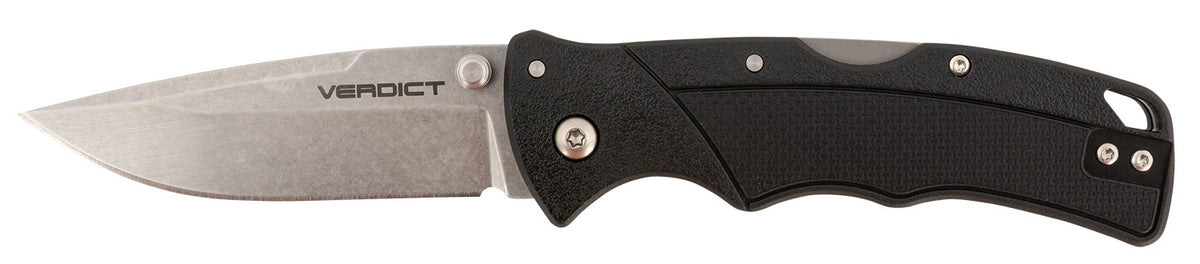 Cold Steel Verdict 3" Folding Clip Point Knife, Stonewashed 4116 SS Blade, Black GFN Handle with Belt Clip