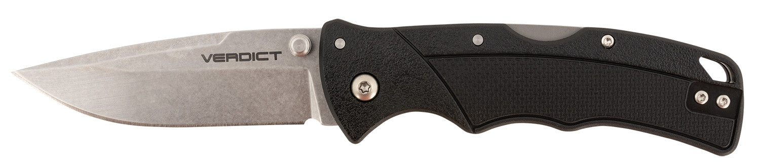 Cold Steel Verdict 3" Folding Clip Point Knife, Stonewashed 4116 SS Blade, Black GFN Handle with Belt Clip