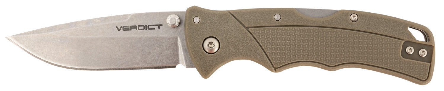 Cold Steel Verdict 3" Folding Spear Point Knife, Stonewashed 4116 SS Blade, Brown GFN Handle with Belt Clip