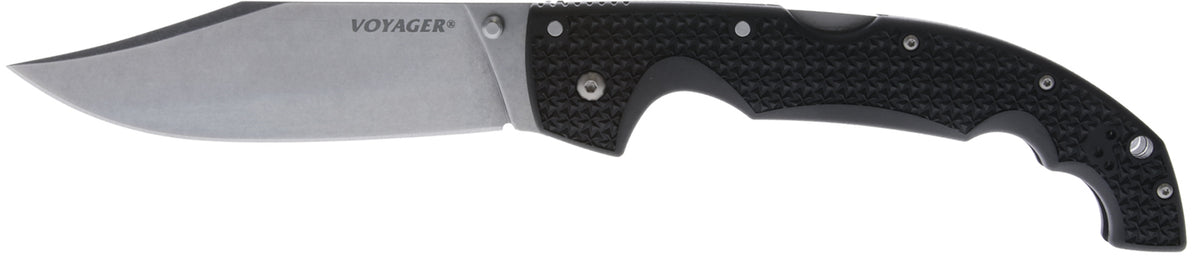 Cold Steel Voyager XL 5.50" Folding Drop Point Knife, Stonewashed AUS-10A SS Blade, Black Griv-Ex Handle with Belt Clip