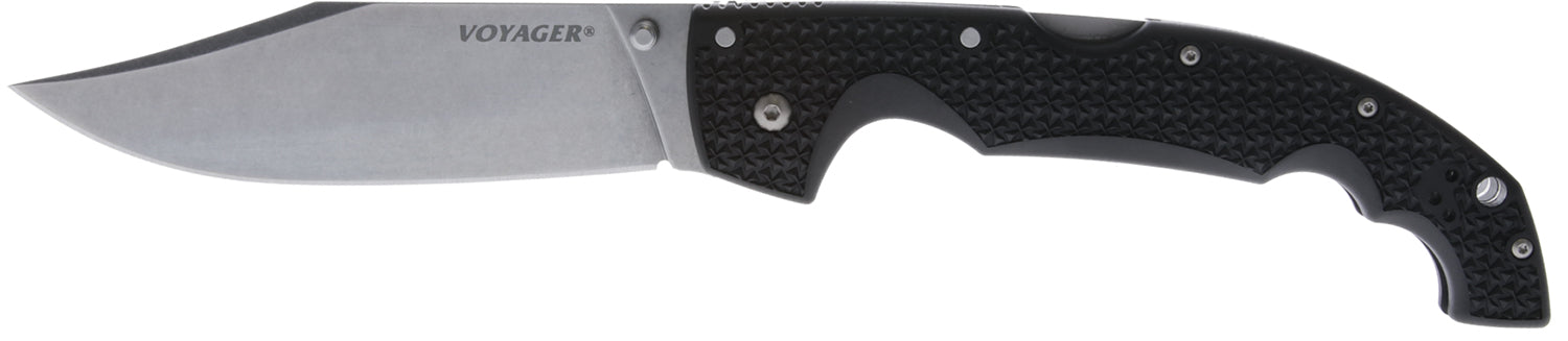 Cold Steel Voyager XL 5.50" Folding Drop Point Knife, Stonewashed AUS-10A SS Blade, Black Griv-Ex Handle with Belt Clip