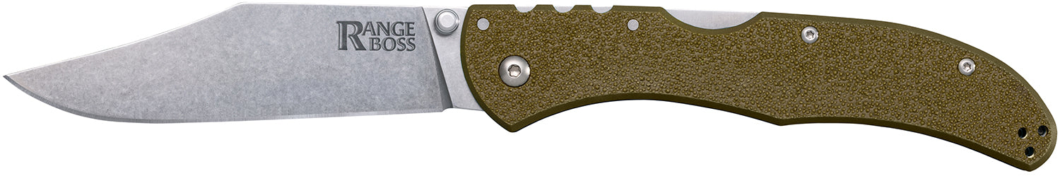 Cold Steel Range Boss Folding Clip Point Knife, 4034 SS Blade, OD Green Zy-Ex Handle with Tri-Ad Lock