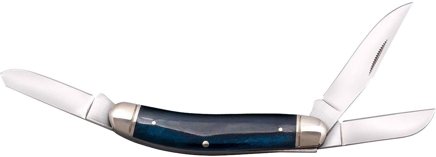 Cold Steel Gentleman's Stockman 3-Blade Folding Knife, 8Cr13MoV SS Blades, Dark Blue Bone Handle with Bolsters