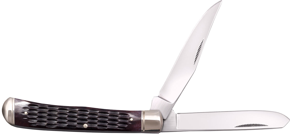 Cold Steel Trapper 3" Folding Clip/Spey Knife, 8Cr13MoV SS Blades, Brown Jigged Bone Handle with Bolsters